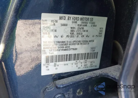 2008 Ford F-250 Fx4 from USA, damaged, VIN 1FTSW21R48ED77820